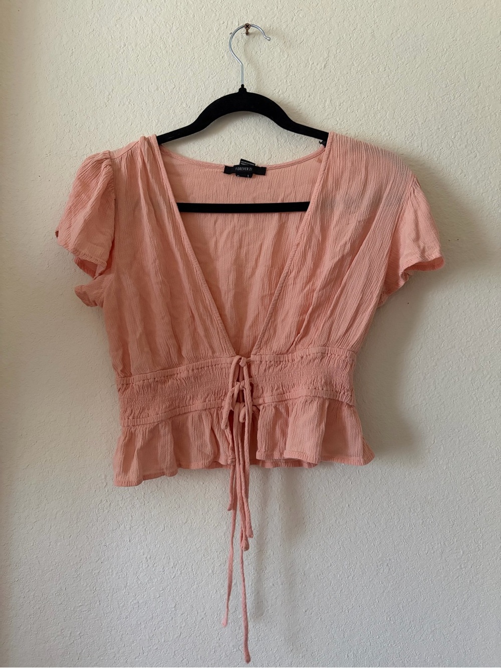 Forever 21 Peach Tie-Front Peplum Blouse